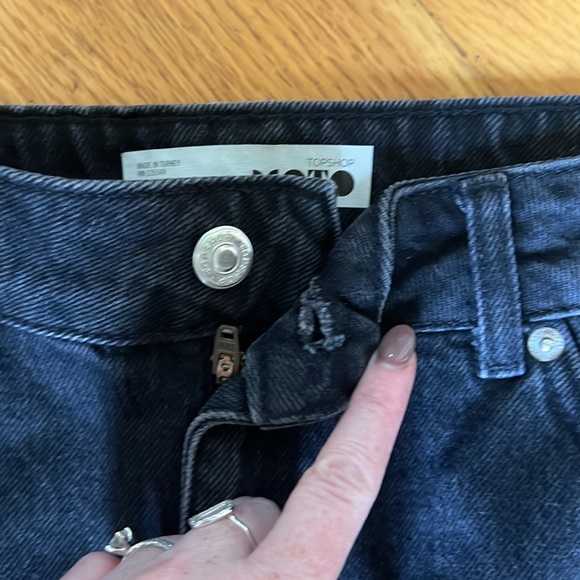 Topshop Moto Rainbow Metallic Glitter Stripe Trim Black Denim Mini Skirt - Picture 3 of 5